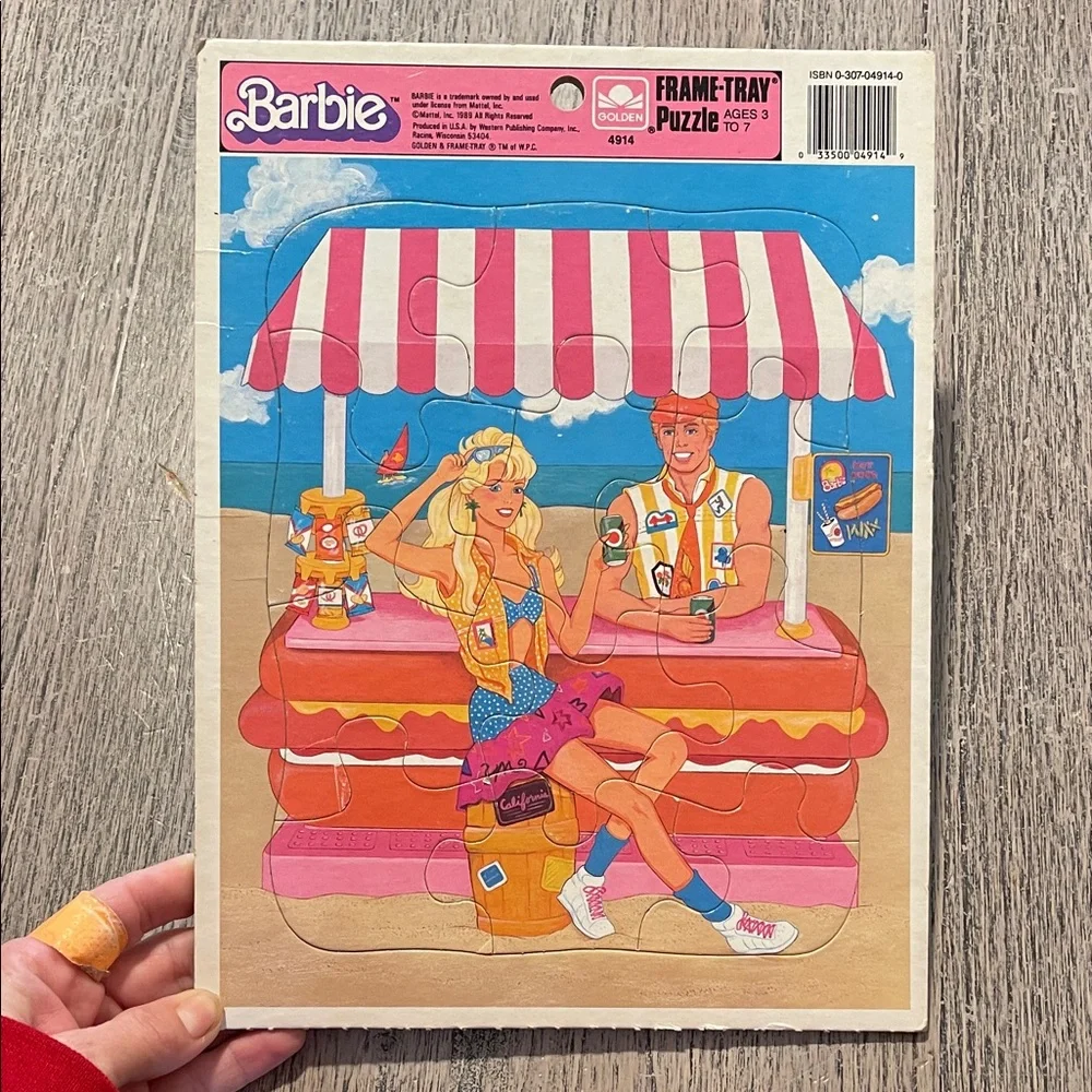 Vintage 1989 Barbie Beachside Frame-Tray Puzzle with Pink and Blue